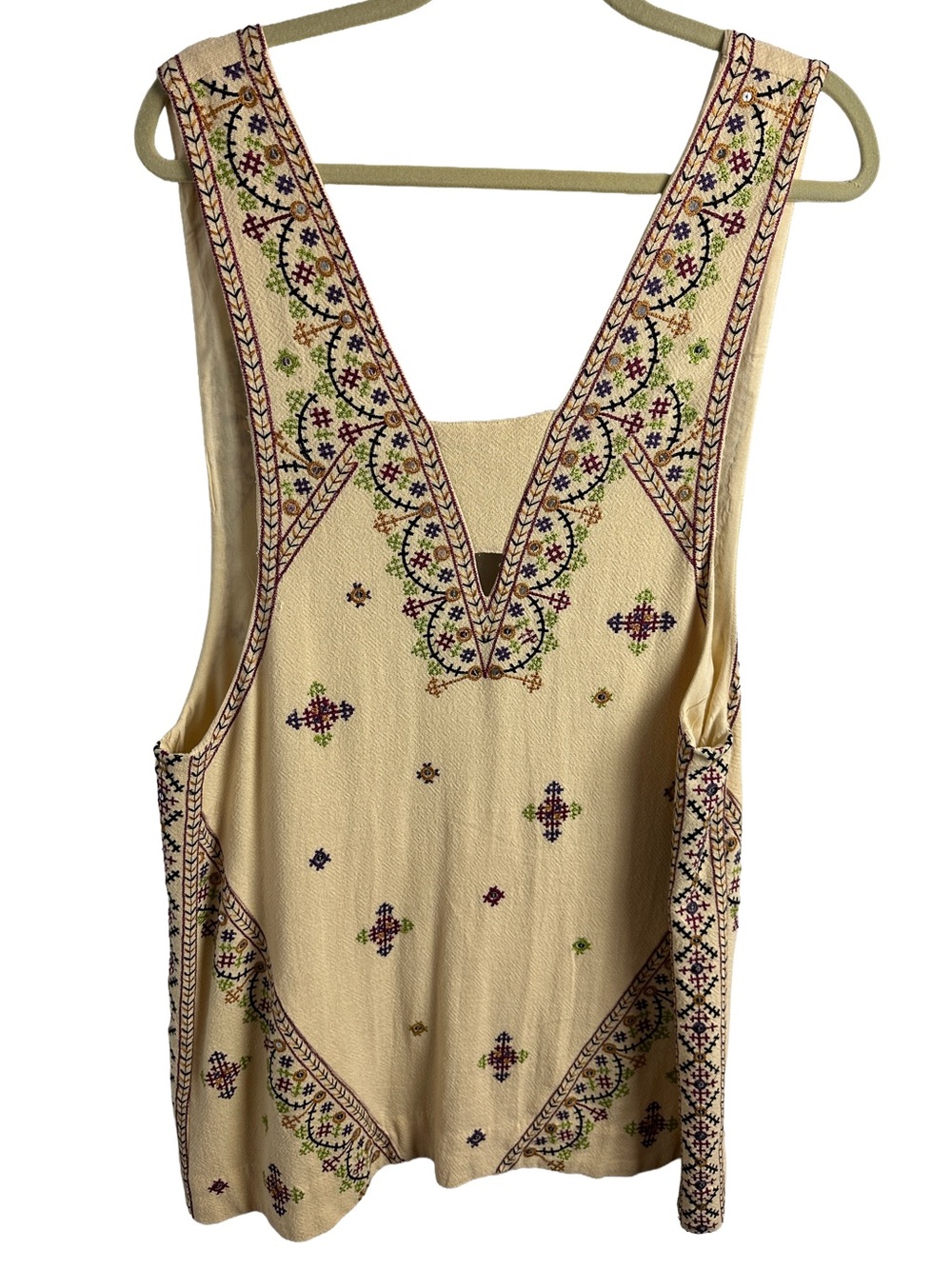 Free People BOHO Embroidered V-Neck Pull Over Tunic Vest Cotton M
